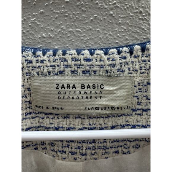 Zara Basic Outerwear Womens Coat Size XS White Blue Tweed Open Front Lined - Picture 5 of 11